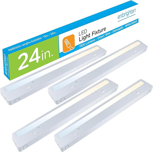 Enbrighten Premium 24in. LED Under Cabinet Light Fixture, Direct-Wire, 900 Lumens, 97 CRI, Color-Select, On/Off Switch, In-Wall Dimmer Compatible, 50,000 hr. LED Life, Steel Housing, White, 34290