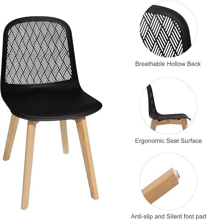 KM Legend Armless Modern Chairs with Wood Legs for Living, Bedroom, Kitchen,Dining,Lounge Waiting Room, Restaurants, Cafes, Set of 4…