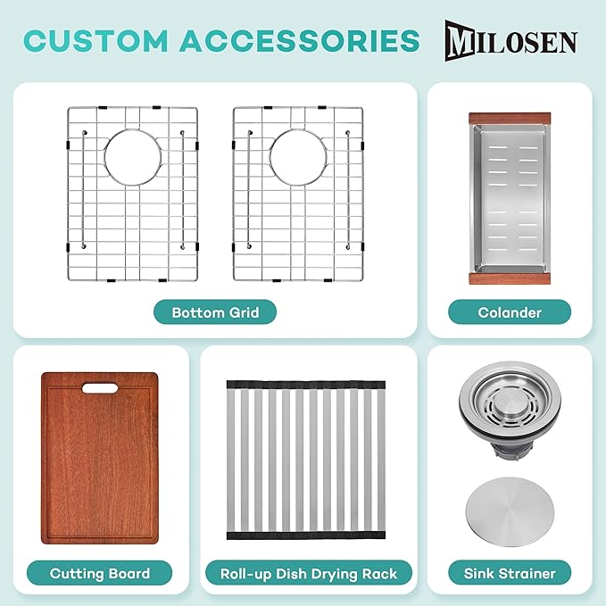MILOSEN 36 Inch Double Bowl Kitchen Sink, 36''x22'' Drop in 16 Gauge T304 Stainless Steel Sinks, Workstation Sink 50/50 Topmount Double Basin with Accessories, 10'' Deep and Large Handmade Sinks