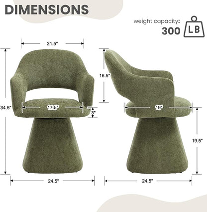 Green Modern Swivel Dining Chair, Upholstered Chenille Dining Room Chairs with Curved High Back, Comfy Side Armchair for Kitchen Reception Bedroom