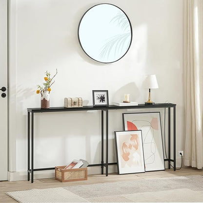 HOOBRO 70.9" Narrow Console Table with Charging Station, 5.9" Slim Sofa Table Behind Couch, 2 AC Outlets & USB-C Ports, Long Entryway Tables for Small Spaces, Livingroom, Black BB185UXG01