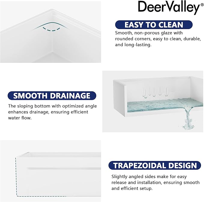 DeerValley White Farmhouse Workstation Sink 30 inch, Reversible Fireclay Deep Single Bowl Apron Front Kitchen Sink, Undermount Farm Sink with Ledge and Accessories