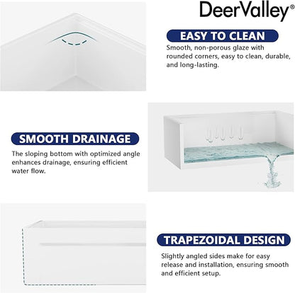 DeerValley 33" L x 20" W White Farmhouse Workstation Sink, Reversible Fireclay Deep Single Bowl Apron Front Kitchen Sink, Undermount Farm Sink with Ledge and Accessories