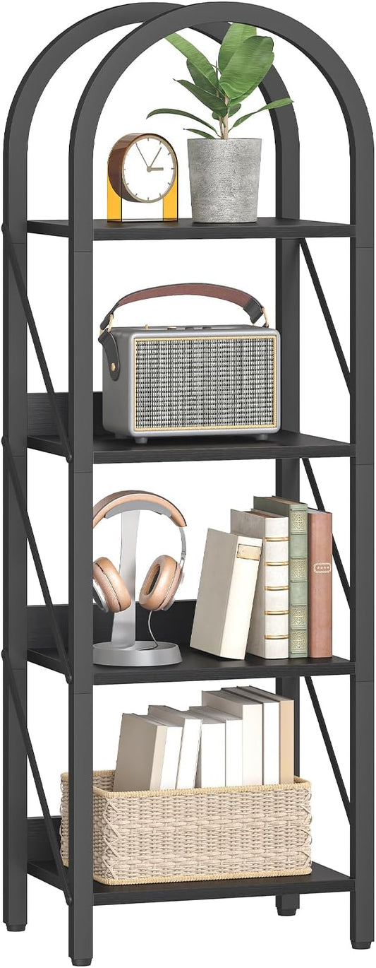 HOOBRO Bookshelf, 4-Tier Bookshelf Arched Display Racks, Industrial Bookcase with Metal Frame, Book Shelf Storage Organizer for Living Room, Office, Bedroom, Black BB424SJ01