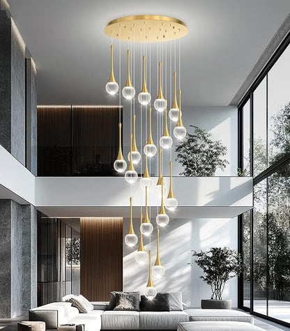 20 Light Crystal Chandelier for High Ceiling Dimmable LED Pendant Lights with Remote Adjustable Chandeliers for Staircase Foyer Living Room Gold