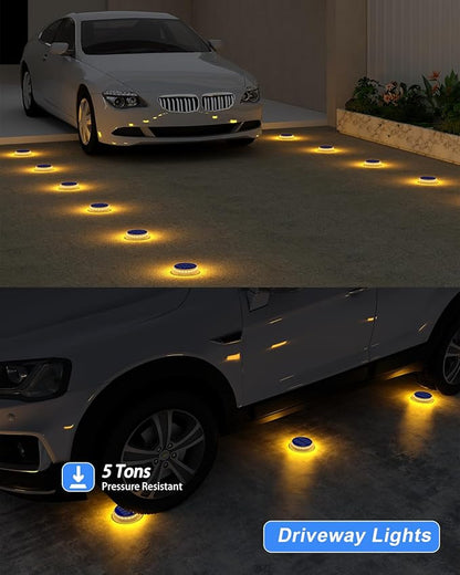 DetarZinLED Solar Step Lights Outdoor Waterproof, 4 Pack Warm White Flat Lights Solar Powered for Outside Stair, Deck, Dock, Pathway, Driveway, Ground
