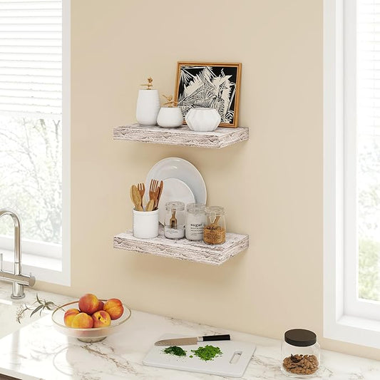 Acovy 16 Inch Floating Shelves, 9.3" Deep Floating Shelf Wall Mounted, 16" Wall Shelves, Rustic Deep Bookshelf, Large Display Shelves & Storage Shelves for Bedroom, Living Room, Rustic, Set of 2