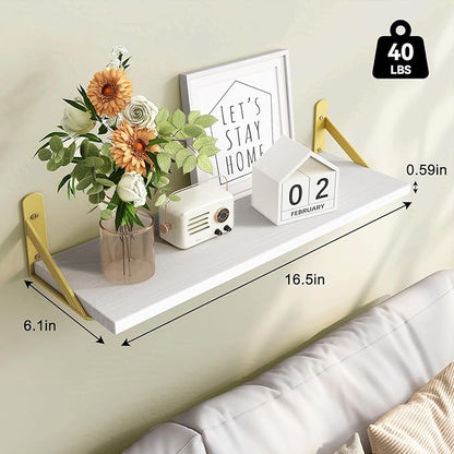 Fixwal White Shelves, Wood Wall Floating Mounted Shelves for Bedroom, Bathroom, Living Room, Kitchen Storage and Decor(White, Set of 4, 16.5 Inch)