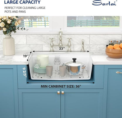 Sarlai 33 Granite Composite Kitchen Sink - 33 x 19 Inch Granite Undermount Kitchen Sink Ledge Workstation Under-Mount White Quartz Classic Single Bowl Sinks Under Counter Basin With Accessories