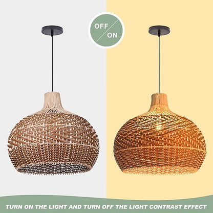 Arturesthome 19.68" Wicker Chandelier Coffee,Boho Basket Rattan Pendant Lighting Fixtures,Large Natural Woven Hanging Ceiling Lights Lamp Shade for Kitchen Island