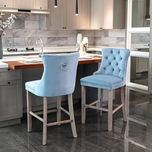 Bar Chairs Set of 2, Counter Height Chairs Decoration Leisure Style Counter Bar Stools Home Kitchen Island Wooden Leg Bar Chairs, Counter Chairs for Dining Room, Kitchen Island (Light Blue)