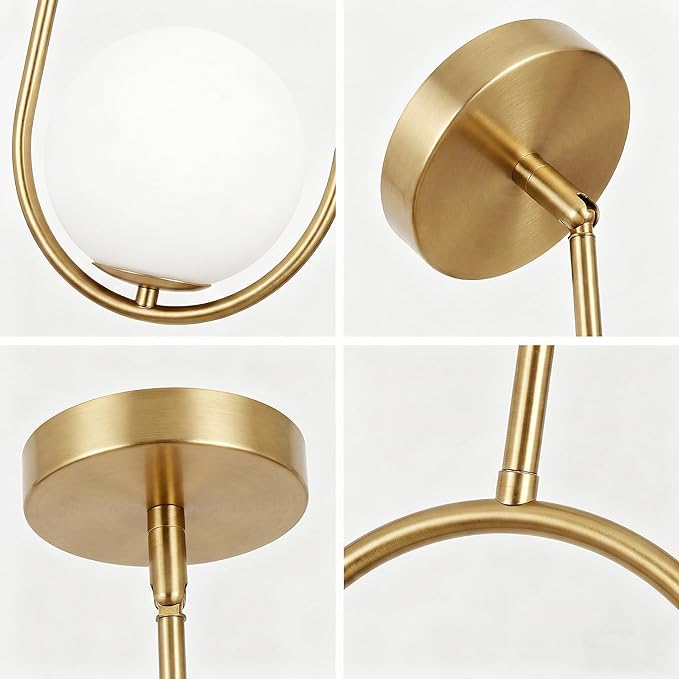 Modern Gold Oval Pendant Light with Opal Glass Globe, Single Island Light for Kitchen, Adjustable Height Gold Pendant Fixture for Dining Room, Bedroom, Entryway, Hardwired (1, Gold)