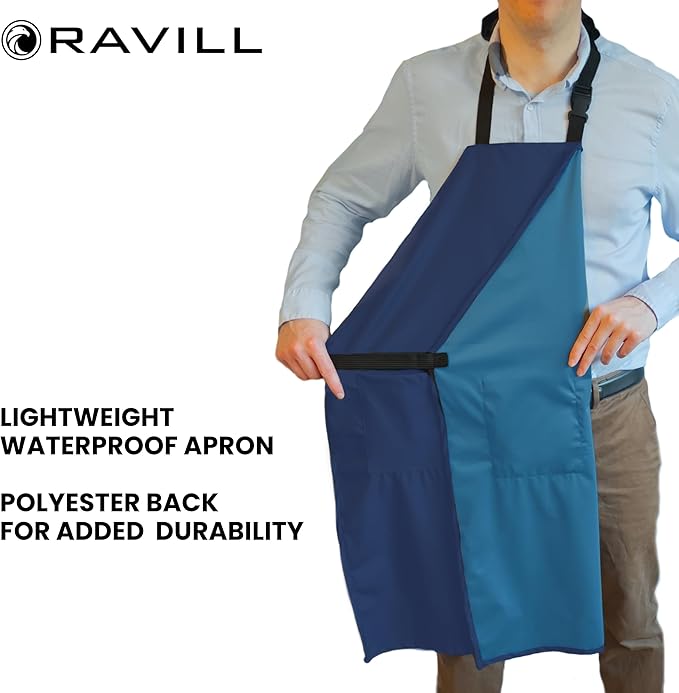 Ravill Waterproof Apron For Men and Women - 2 Pockets - 35" Long Multi Purpose Work Aprons for Dishwashing, Dog Grooming