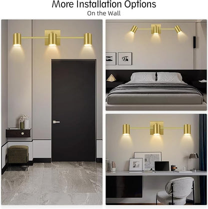 BoostArea 3 Light Track Lighting Fixtures Ceiling, Gold Kitchen Lighting Fixtures Ceiling, LED Track Lighting Kit, Rotatable Light Heads, Modern Track Lights for Kitchen/Living Room/Hallway, No Bulb