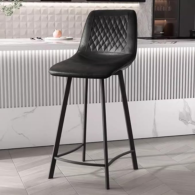 Faux Leather Counter Height Stools with Back, Upholstered Chairs for Kitchen Island Dining,Black-Sitting Height 75cm