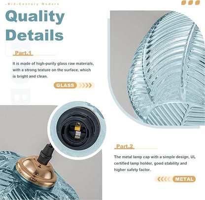Blue Glass Plug in Pendant Light for Ceiling, 8.6" Plug in Hanging Lamp Pendant 14.76 FT Corded Light Fixture for Kitchen Plant Corner Living Room Office, Retro Plant Light