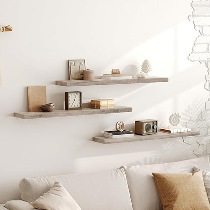RALGEND Floating Shelves for Wall, 1.5" Thick Wall Shelf Set of 3 with Invisible Brackets, L39.4 x W7.9 Hanging Book Shelves Farmhouse Home Decor for Bathroom, Living Room, Bedroom, Greige 10301BJP3BG