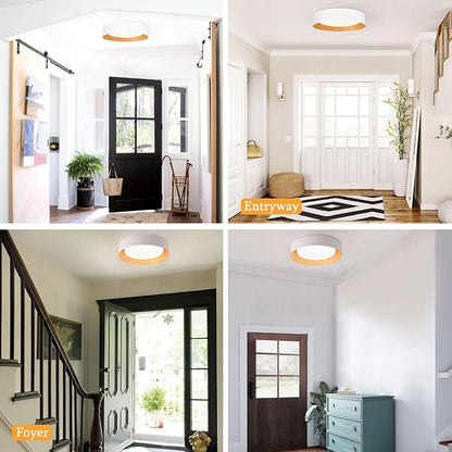 Bargeni 16.5 inch Dimmable LED Flush Mount Ceiling Light, Matte White with Gold Inside, 3000K/Warm White/30W, Modern Light Fixture for Closet and Hallway