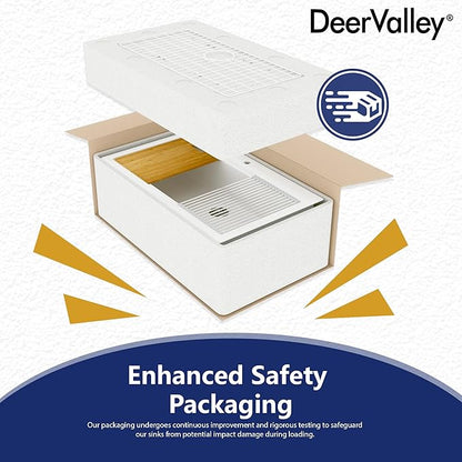 DeerValley 33 inch Workstation Kitchen Sink White Fireclay Undermount Farmhouse Sinks Single Bowl Deep Drop-in Modern Sink with Workstation Accessories