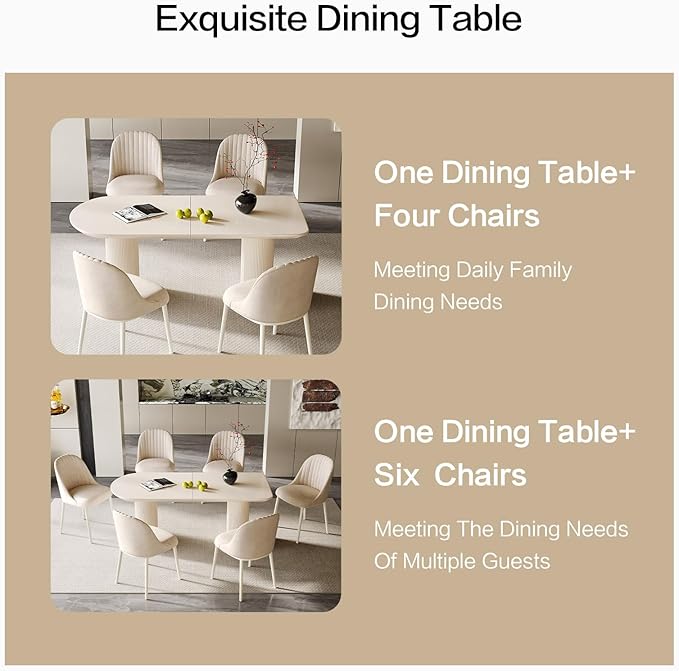 70" White Oval Dining Table for 4,6,8, Modern Funky Kitchen Table with Powerful Ripple Support Legs for Dining Room, Kitchen, Home Office