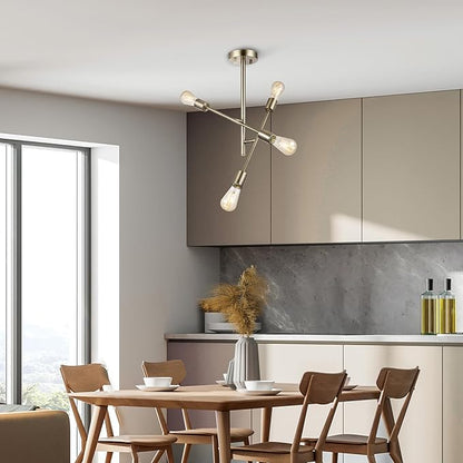 Globe Electric 66000073 4-Light Semi-Flush Mount Adjustable Arm Ceiling Light, Matte Brass, Pivoting Arms, Bedroom Lighting Fixtures Ceiling, Dining Room Fixture, Lighting for Hallway