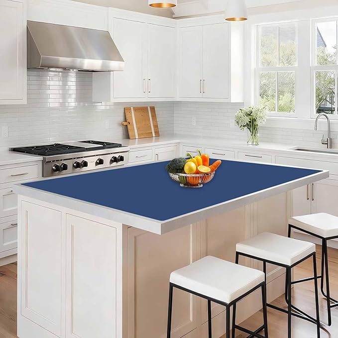 48''x32''(120cmx80cm) Large Silicone Mat for Kitchen Counter, 1.5MM Non-Slip Heat Resistant Countertop Protector, Waterproof Silicone Craft Mat for Kitchen Island, Dark Blue