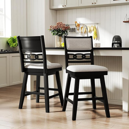 Giantex 25" Bar Stools Set of 2, Modern Counter Height Tall Chairs w/Padded & Hollowed Backs, Rubber Wood Frame, 360° Swivel Upholstered Barstools for Kitchen Island, Pub, Cafe
