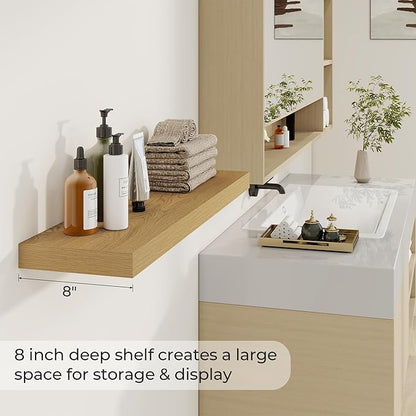Dreamland 36 Inches Floating Shelves for Wall, 8 Inch Deep Floating Shelves Set of 2, Large Display & Storage Shelf, Wall Shelf for Bathroom Bedroom Living Room Kitchen Office,Oak