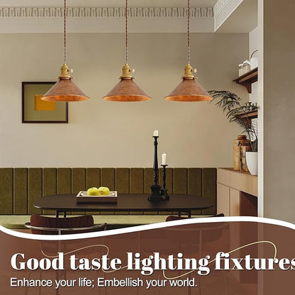 Hanging Pendant Light Rusted Copper Lampshade with Adjustable 6.5Ft Cord Pendant Ceiling Lights Retro Antique Hanging Light for Kitchen Island Living Room and Dining Room