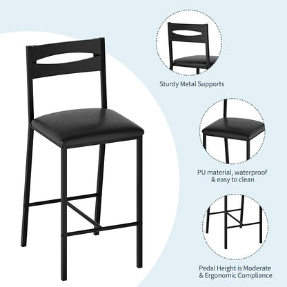 GarveeHome 3-Piece Kitchen Table Set with Storage Shelves & 2 Upholstered Chairs - Iron and Wood Dining Table for Small Spaces, Apartments, Condos, Black