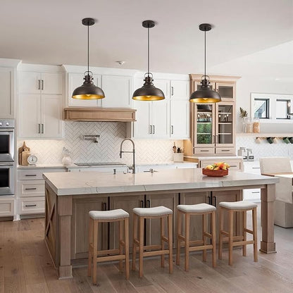 Refice 3 Packs Farmhouse Pendant Lights, Oil Rubbed Bronze Pendant Lighting, lsland Pendant Lights for Kitchen lsland lndustrial Adjustable Height Dome Hanging Lights for Barn, Dining Room