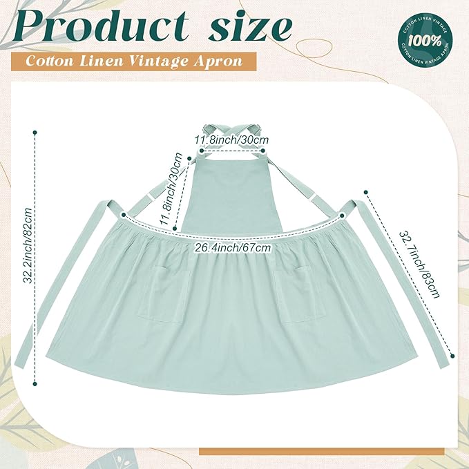 100% Cotton Aprons with Pockets Pinafore Dress for Women Vintage Cute Aprons for Kitchen Baking Gardening Painting