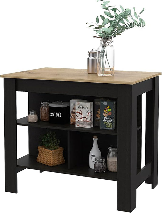 GOWE 3-Shelf Kitchen Island Wenge and Light Oak