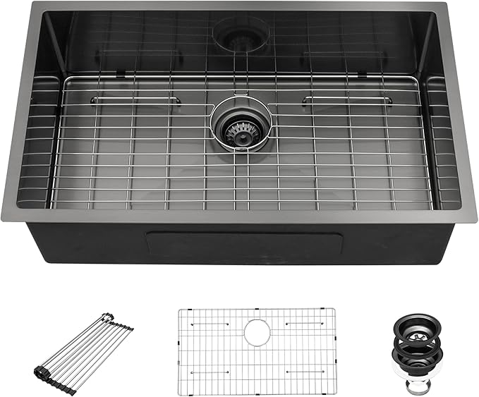 32 Inch Black Undermount Kitchen Sink - Beslend 32"x19"x10" Stainless Steel Gunmetal Black 16 Gauge 10 Inch Deep Single Bowl Basin