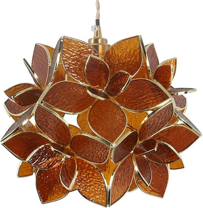 Bieye L11013 Petals Tiffany Style Stained Glass Ceiling Pendant Light for Home Decoration (Textured Amber, 12" Rose Lily)