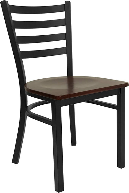 Flash Furniture HERCULES Series Black Ladder Back Metal Restaurant Chair - Mahogany Wood Seat