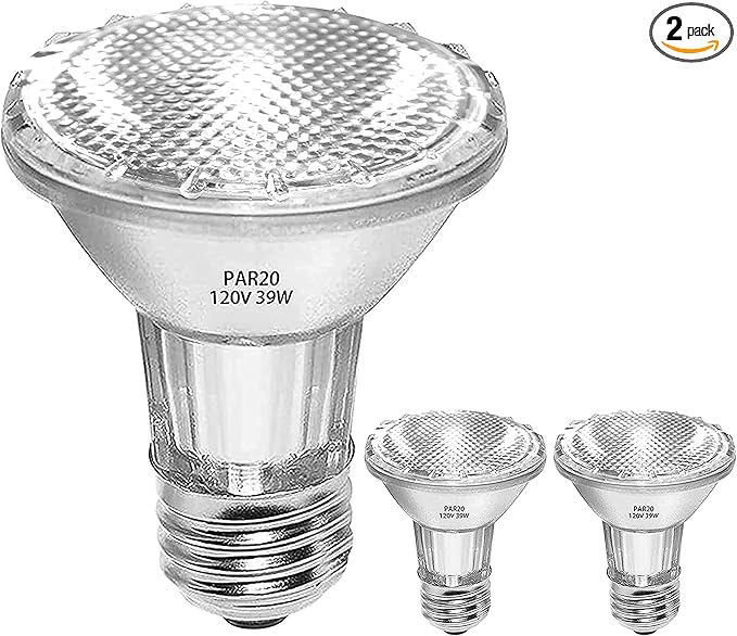 PAR20 Halogen Light Bulbs, 39W High Output (50W Replacement) PAR20 Flood Light Bulb, Dimmable, 120V 480 Lumens 2700k Warm White, E26 Medium Base, Par20 Halogen Bulbs (2 Pack)