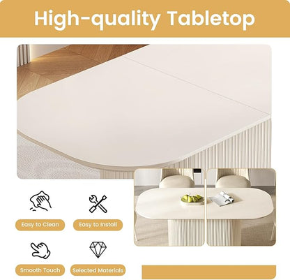 Miuuod 62.99" Large Modern Dining & Kitchen Table Set,with 4 Cushion Chairs for 6-8,Long Oval Side,Space-Saving for Dining Room,Kitchen Island,Cream White