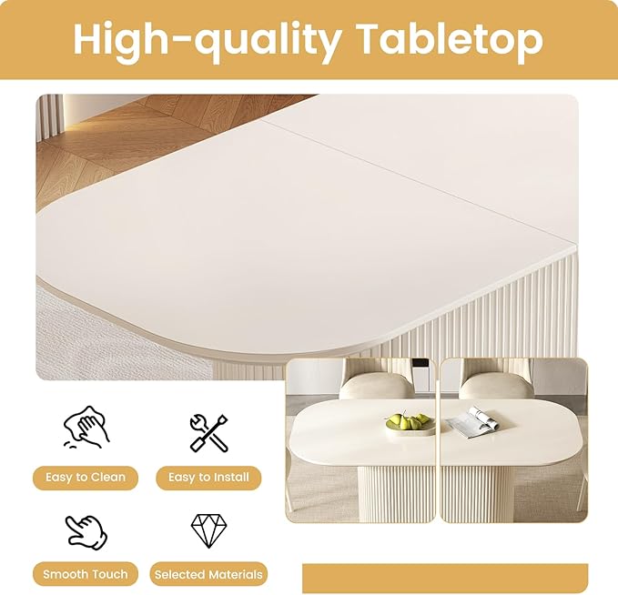 Miuuod 62.99" Large Modern Mid-Century Dining & Kitchen Table Set,with 6 Cushion Chairs for 6-8,Center Table for Large Faminly,Kitchen Furniture,White