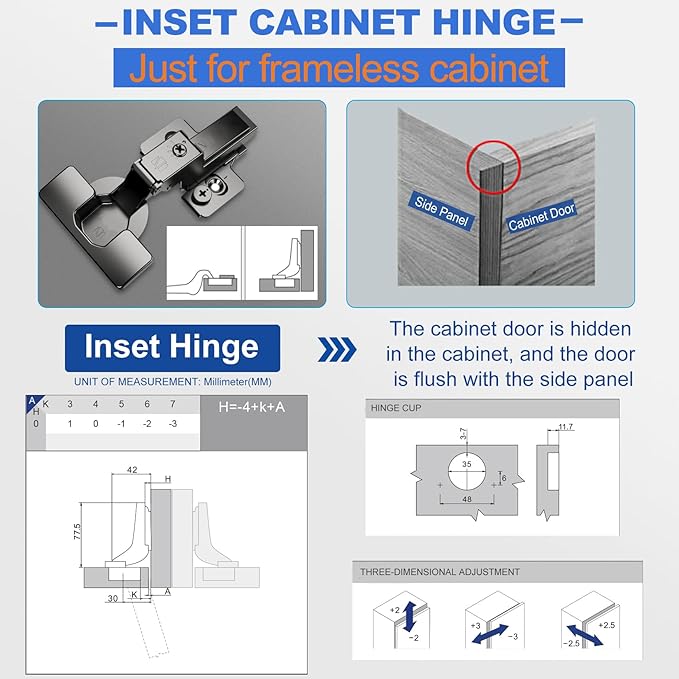 8 Pack Soft Close Cabinet Hinges for Kitchen Frameless Cabinets Inset Self-Closing Concealed Hinge 110° 4D Adjustment Speed Control Ideal for Upgrading Cabinet Doors and Drawers