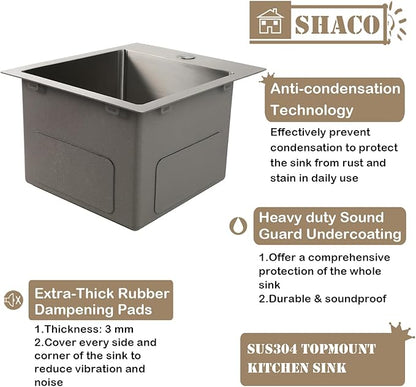 SHACO 13x15 Inch Drop In RV Bar Sink, Topmount 16 Gauge Stainless Steel Single Bowl Small Kitchen Outdoor Sink with Strainer Drain