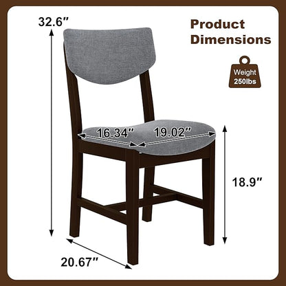 VilroCaz Rustic 5-Piece Dining Set, Solid Wood Rectangle Table with 4 Upholstered Chairs, Farmhouse-Style Dining Furniture for Kitchen & Dining Room, Minimalist Dining Set for 4 (Espresso-1.21)