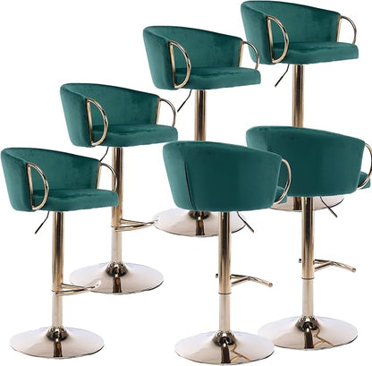 Rhomtree 24-32 Inch Swivel Bar Stools, Adjustable Counter Height Barstools with Gold Stable Metal Frame Footrest, Upholstered Bar Chairs for Home Bar Kitchen Island(Green Set of 6)