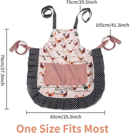 Lovely Flower Pattern Retro Aprons With Large Pockets for Women Girls Cooking Kitchen Bakery Mother's Gift