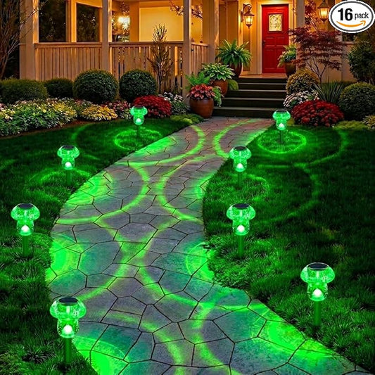 Benany Solar Lights Outdoor, St Patricks Day 16 Pack Mushroom Landscape Lights Waterproof, Solar Powered LED Lighting for Garden Yard Path Pathway Lawn Walkway Driveway Backyard Decor (Green)