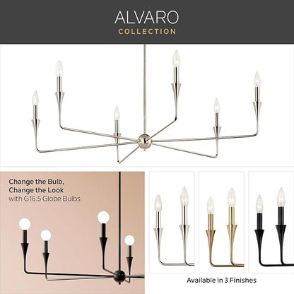 Kichler Alvaro 8-Light Linear Chandelier, Soft Modern Light in Champagne Bronze, for Dining Room or Kitchen (24.25" x 11.5" x 45.5"), 52693CPZ