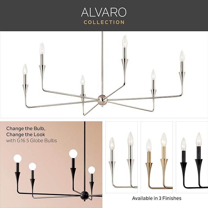 Kichler Alvaro 12-Light Multi-Tier Chandelier, Soft Modern Light in Polished Nickel, for Foyer, Great or Living Room or Large Dining Room (20" x 39.75"), 52692PN