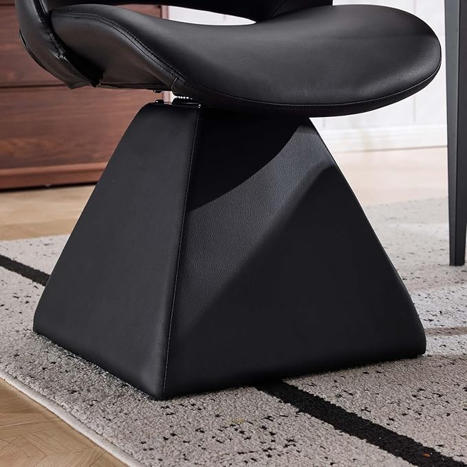 Modern Swivel Dining Chair, Comfy Upholstered Kitchen Chair with Curved High Backrest and Solid Wood Frame for Kitchen Island, Desk, Living Room, Faux Leather (1, Black)
