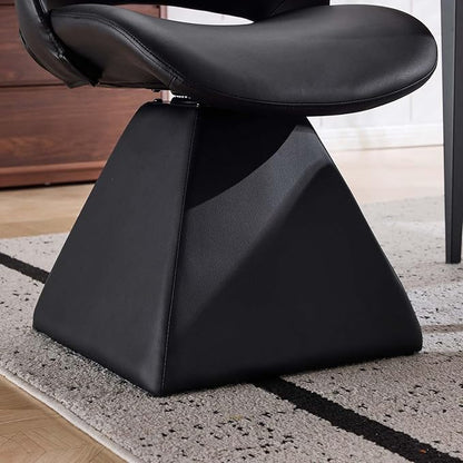 Modern Swivel Dining Chair, Comfy Upholstered Kitchen Chair with Curved High Backrest and Solid Wood Frame for Kitchen Island, Desk, Living Room, Faux Leather (1, Black)