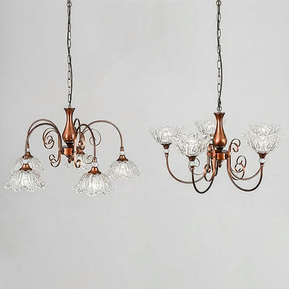 5-Light Vintage Chandeliers in Antique Red Bronze Finish with Crystal Glass Shades, Retro Chandelier Light for Dining Room, Hallway, Kitchen